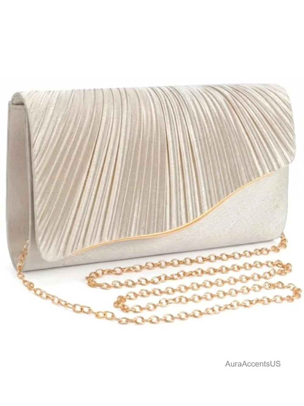 Satin Clutch Purse with Detachable Chain Strap - Evening Handbag for Wedding
